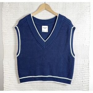 Abercrombie & Fitch Navy V Neck Ribbed Knit Sleeveless Sweater Vest Womens XS